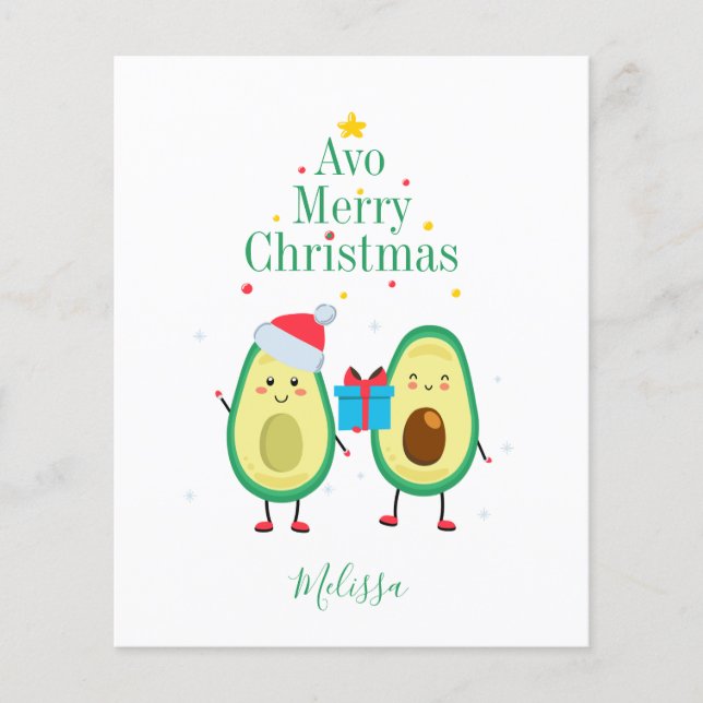 Budgeterad God jul Avocado Illustration-Anpassning Flygblad (Framsidan)