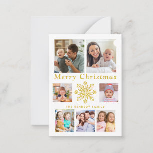 Budgeterad God jul Guld Snowflake 7 Foto Anteckningskort