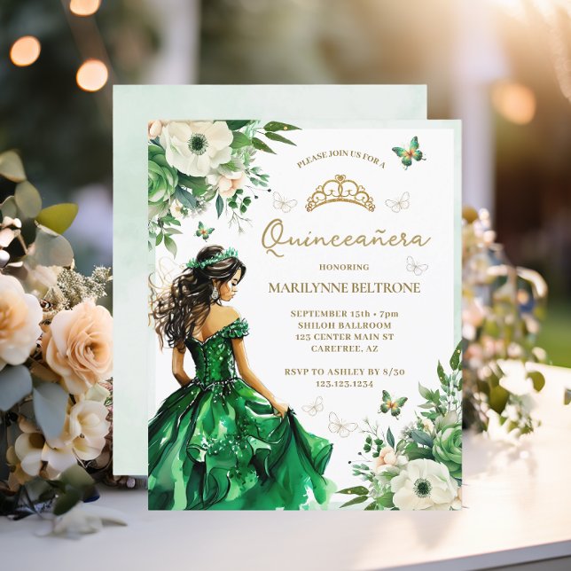 Budgeterad Grönt Blommigt Dress Butterfly Quinceañ (Skapare uppladdad)