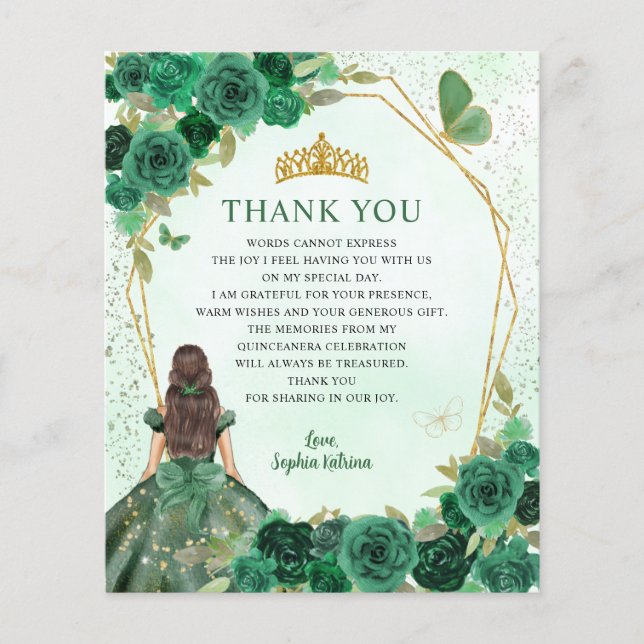 Budgeterad Grönt Blommigt Princess Quinceañera Tac (Framsida)