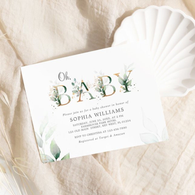 Budgeterad Grönt Eucalyptus Oh Baby Shower-inbjuda (Skapare uppladdad)