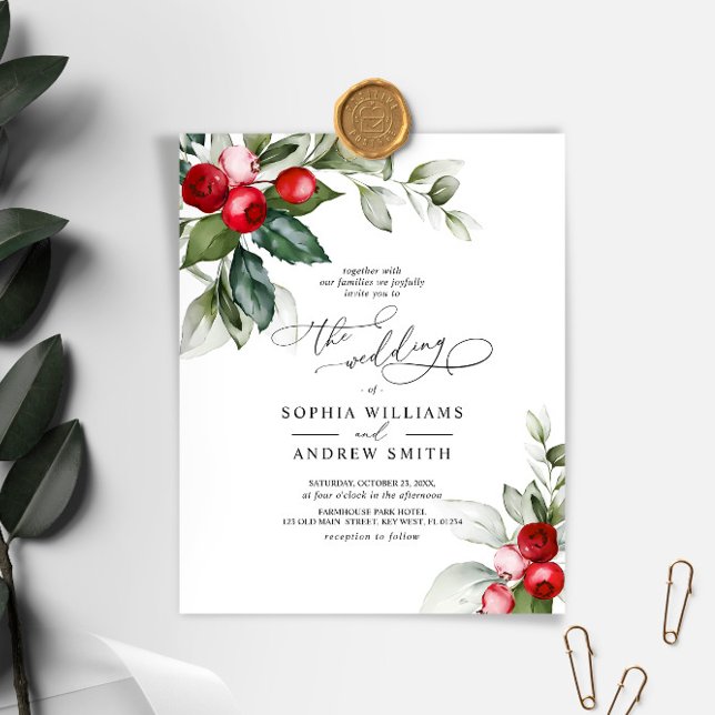 Budgeterad Grönt för julafton och inbjudan till be (Christmas Wedding Invitation)