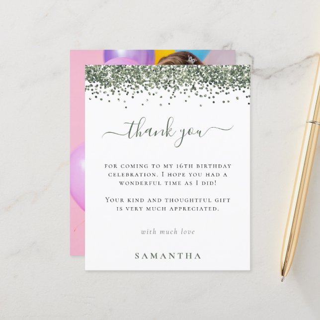 Budgeterad Grönt Glitter fotosvett 16 Tack (Fram/Back In Situ)