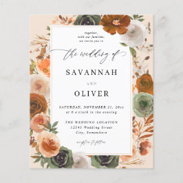 Budgeterad Grönt och Terra Cotta Blommigt Bröllop Flygblad