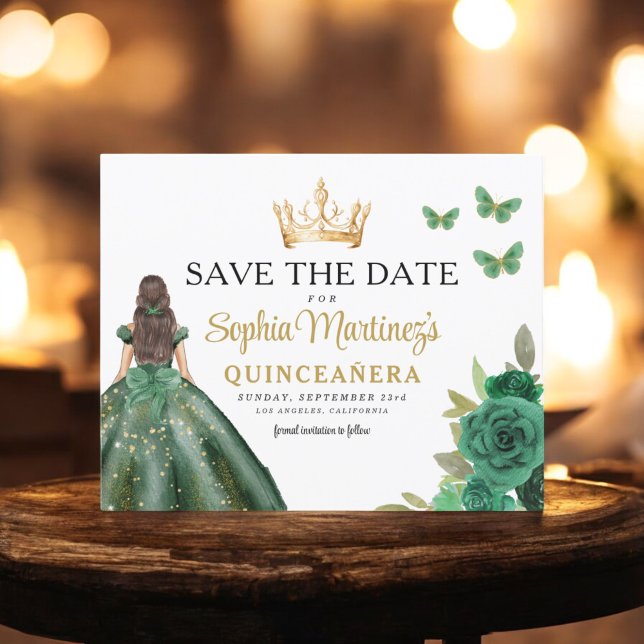 Budgeterad Grönt Princess Quinceañera Spara datum Flygblad (Skapare uppladdad)