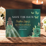 Budgeterad Grönt Princess Quinceañera Spara datum Flygblad<br><div class="desc">Meddela din speciella dag med en förtjusande Emerald Grönt Princess Quinceañera Spara datuminbjudan. Den här inbjudan anger tonen för ett royal firande. Den innehåller en vanlig smaragdpalett och information om eleganten i färg. Med delikata accenter som passar en prinsessa fångas magin av din kommande quinceañera. Den här tidlösa designen av...</div>