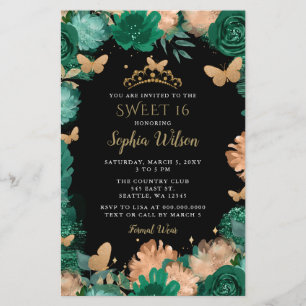 Budgeterad Grönt Ro Guld Butterflies Sweet 16