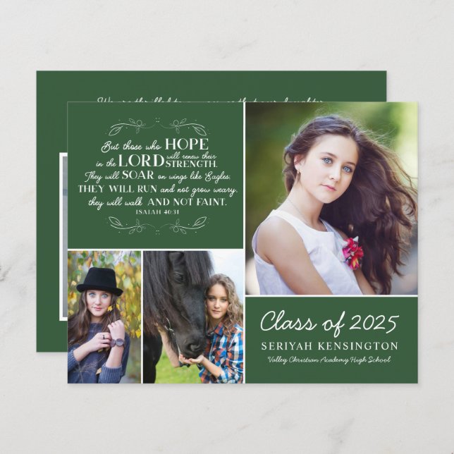 Budgeterad Grönt Studenten Bible Verse Photo Colla (Fram/baksida)