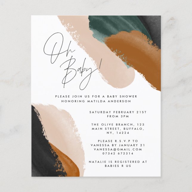 Budgeterad Grönt terracotta vattenfärgsbabydusch Flygblad (Framsidan)