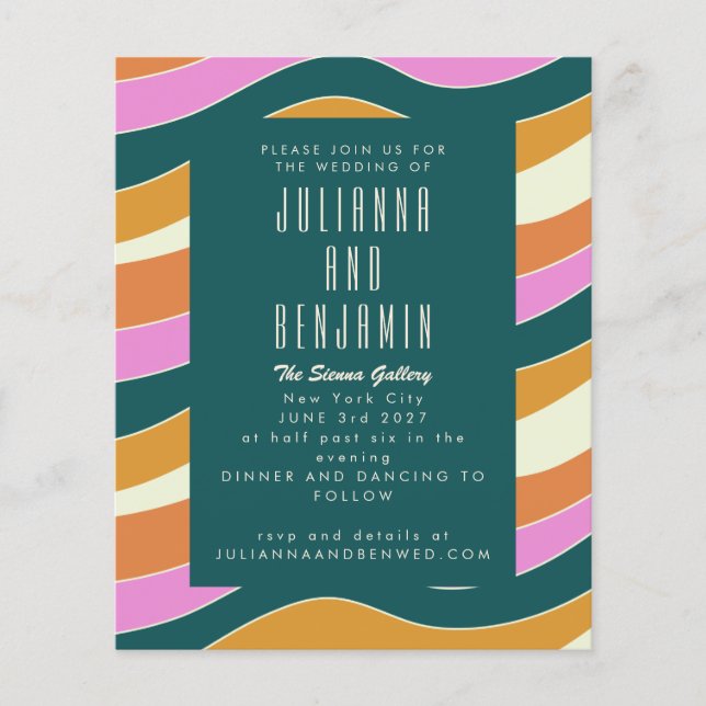 Budgeterad Groovy Retro Rosa Grönt Vågigt Linjer B (Framsida)