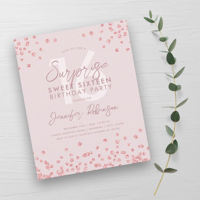 Budgeterad Guld- konfetti överraskningsväska 16 Ro (Budget Rose Gold Blush Confetti Surprise Sweet 16 )