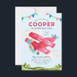 Budgeterad Havsfärg Himlar Red Kids Flygplan födel Anteckningskort<br><div class="desc">Inbjudan till Cute Watercolor Aviation Himlar Red Airplane Barns födelsedag</div>