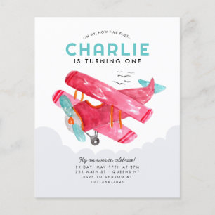 Budgeterad Himlar Cloud Watercolor Red Airplane Bi