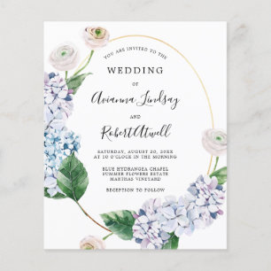 Budgeterad inbjudan till Blue Hydrangea Wedding