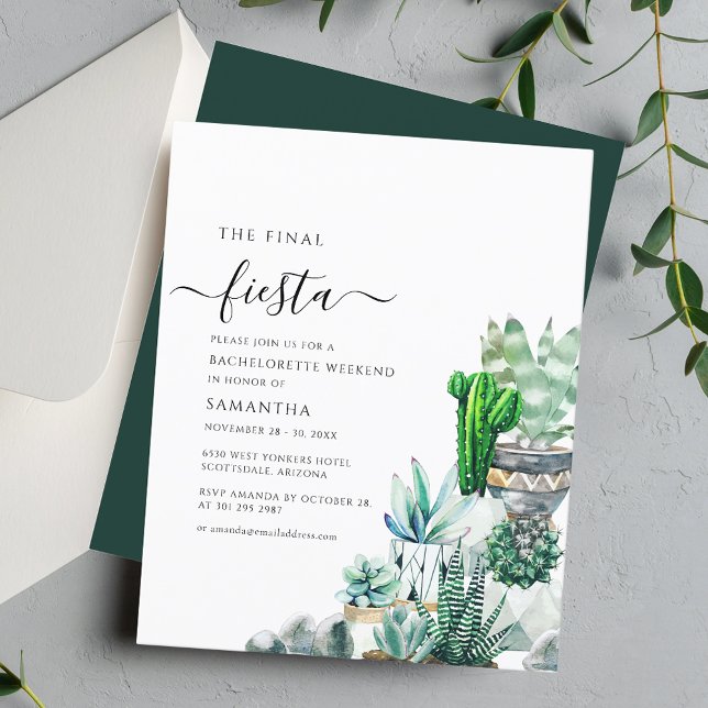 Budgeterad inbjudan till Cacti Plant Bachelorette- (Bachelorette Weekend Final Fiesta Cacti Script Party Invitation)