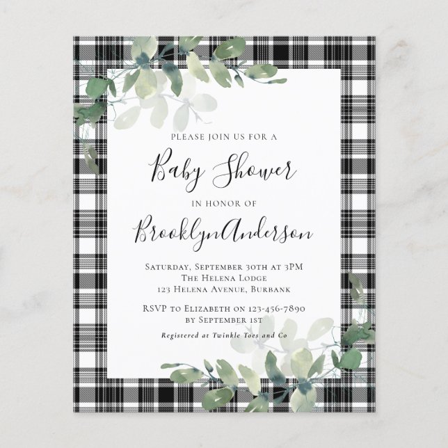 Budgeterad inbjudan till Eucalyptus Baby Shower (Framsida)