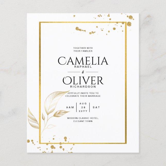 Budgeterad inbjudan till fotobröllop Classic White Flygblad (Framsidan)