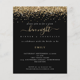 Budgeterad inbjudan till Guld Glitter Hen Natt Bla