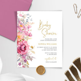 Budgeterad inbjudan till Lila Wildblommor Baby Sho