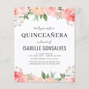 Budgeterad inbjudan till QUINCEAÑERA-födelsedagsko Flygblad