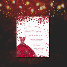 Budgeterad inbjudan till Quinceanera-röd vit klänn