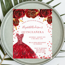Budgeterad inbjudan till Quinceanera-röd vit klänn