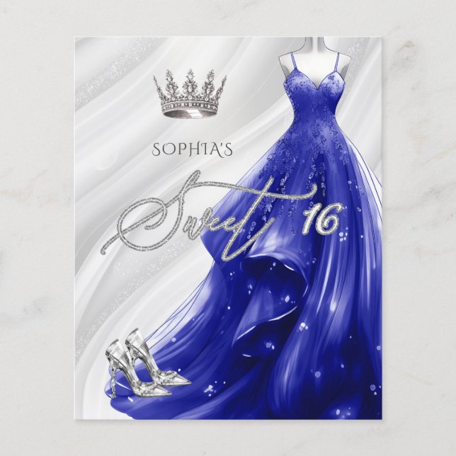 Budgeterad inbjudan till Royalet Blue Dress Sweet  (Framsida)