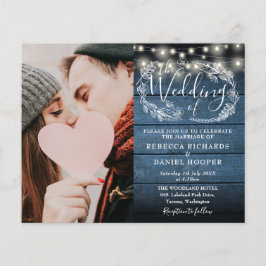 Budgeterad inbjudan till Rustic Blue Wood Photo We