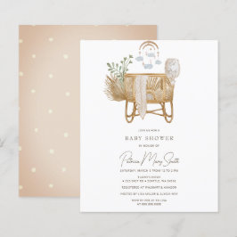 Budgeterad inbjudan till Rustic Boho Baby Cot Baby