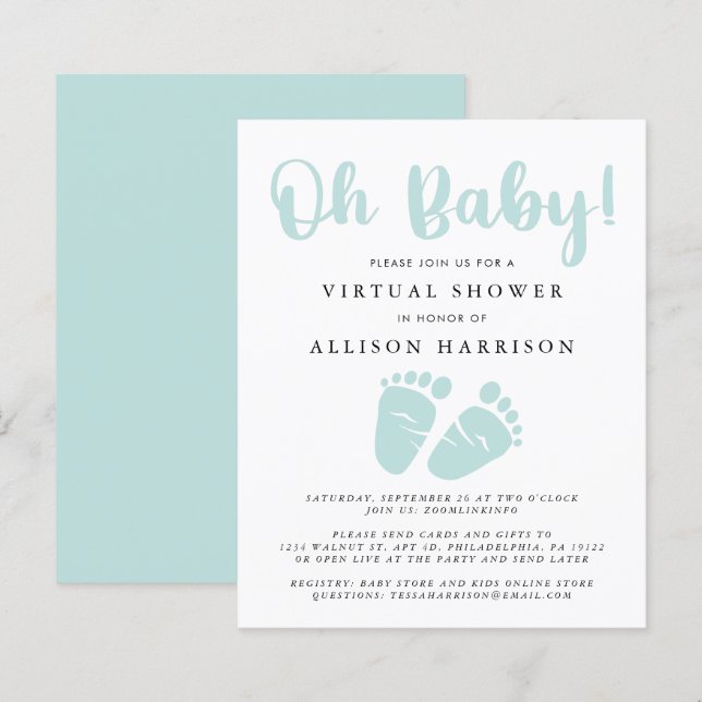 Budgeterad inbjudan till Virtuell babyvisningsmatn (Fram/baksida)