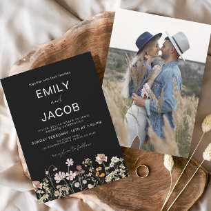 Budgeterad inbjudan till Wildblomma Boho Photo Wed Flygblad