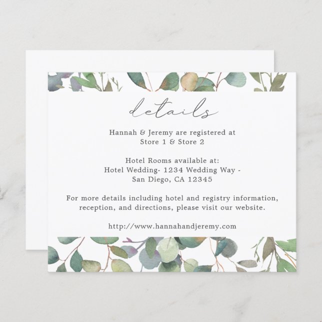 Budgeterad information om Rustik eukalyptus (Fram/baksida)