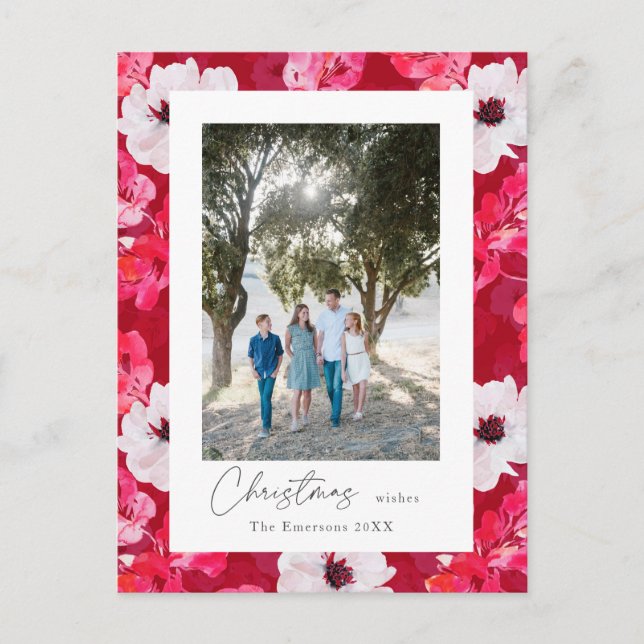 Budgeterad jul önskemål Boho vattenfärgsanemoner Vykort (Framsida)