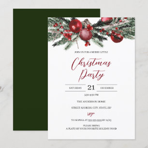 Budgeterad Julrött Grönt Festive Blommigt Party Inbjudningar