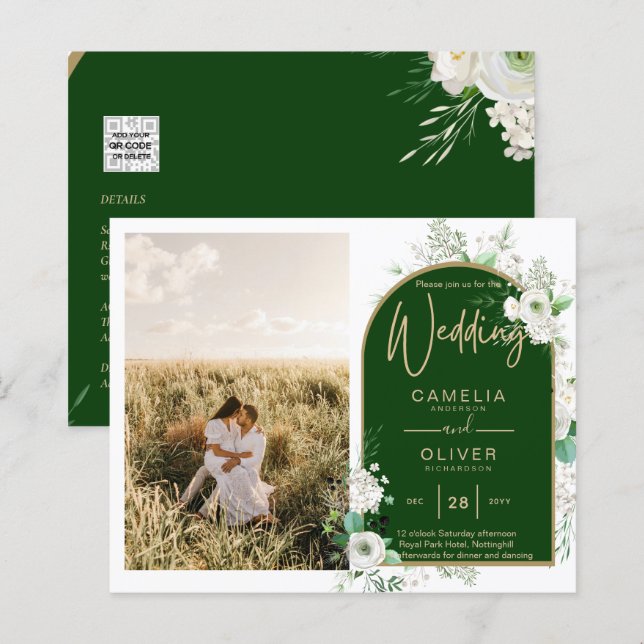 Budgeterad kod för hela Vit ros Grönt Bröllop QR (Fram/baksida)