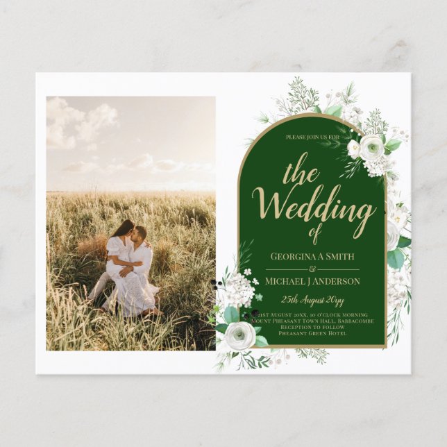 Budgeterad kod för hela Vit ros Grönt Bröllop QR Flygblad (Framsidan)