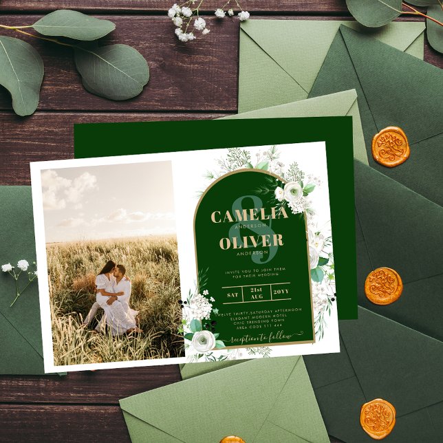 Budgeterad kod för hela Vit ros Grönt Bröllop QR Inbjudningar (Skapare uppladdad)