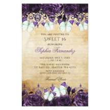 Budgeterad Lila Butterfly Sweet 16-inbjudan