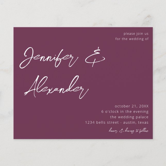 Budgeterad Lila - Kalligrafi - foto Bröllop V2 Flygblad (Framsidan)