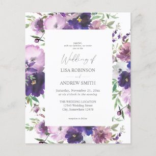 Budgeterad Lila - Lavender & Violet Blommigt Bröll Flygblad