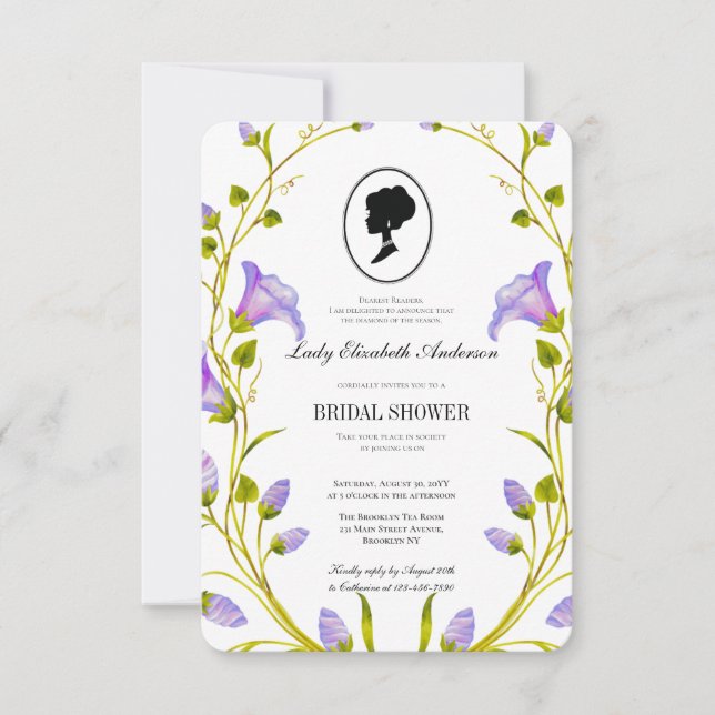 Budgeterad lila-Möhippa för vilda blommor i Bridge Inbjudningar (Framsida)