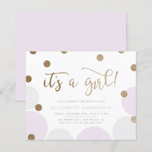 Budgeterad Lila och Guld Confetti Girl Baby Shower