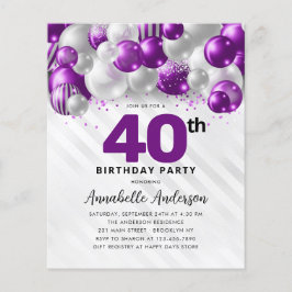Budgeterad Lila Silver Balloon Glitter 40:e födels