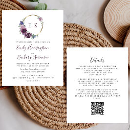 Budgeterad Lila, utandningsmonogram QR-kod Bröllop