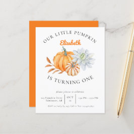 Budgeterad Lilla Pumpkin 1:a födelsedagsinbjudning