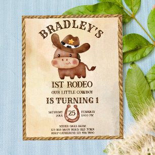 Budgeterad liten cowboyhäst baby 1st rodeo invitat