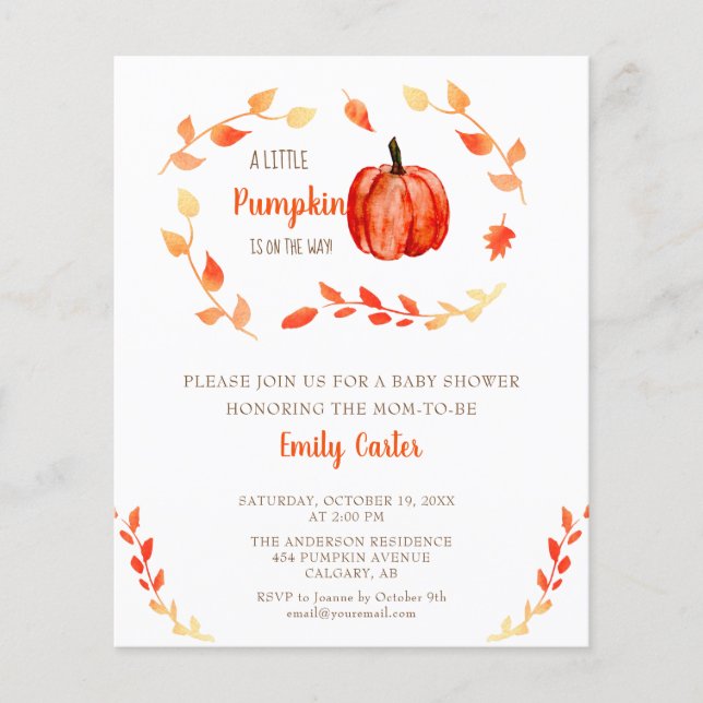 Budgeterad liten Pumpkin Baby Shower Fall Foliage (Framsida)