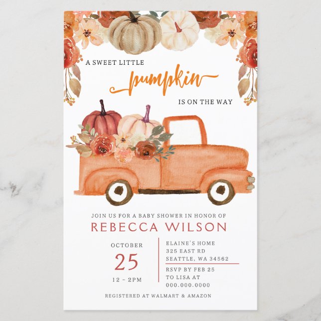 Budgeterad liten Pumpkin Gender Neutral Baby Showe (Framsida)