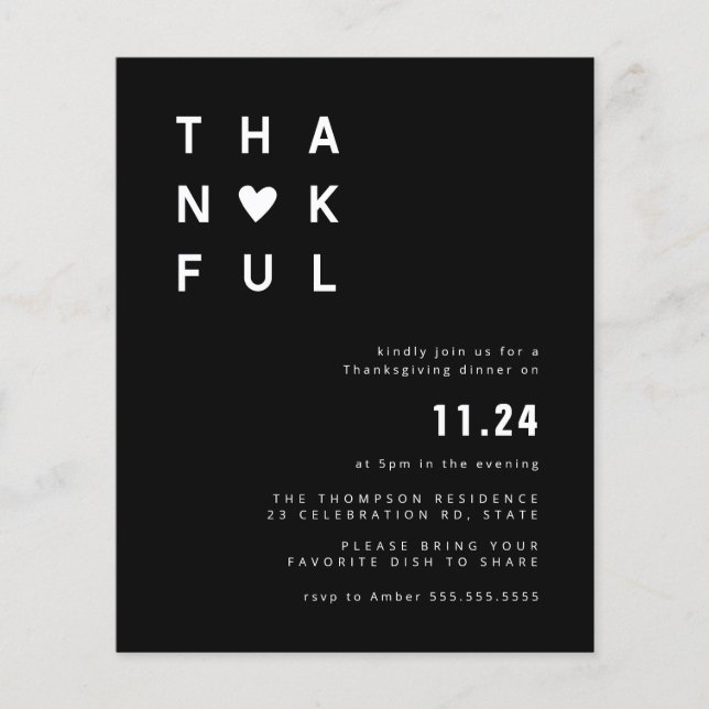 Budgeterad minimalistisk svartvit Thanksgiving - m (Framsida)