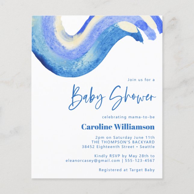 Budgeterad modern Abstrakt Art Blue Baby Shower (Framsida)
